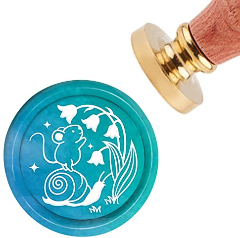 craspire Wachssiegelstempel Schnecke Und Maus Vintage Siegelwachsstempel Glockenblume 30 mm Abnehmbarer Messingkopf Siegelstempel Mit Holzgriff Für Einladungen Karten Geschenkverpackung