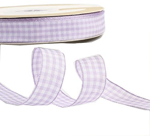 Egurs Kariert Geschenkband 45M/roll Gingham Band Vichy Dekoband Stoffband Bastelband Büffelband Ribbon für Geschenk Verpacken, Partydeko, Hochzeit Weihnachten Dekoration Lavendel 15mm
