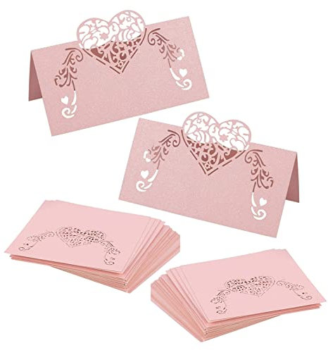50Pcs Cartes Marque-places Cartons de Placement en Forme de Cœur Cartes de Placement de Table de Mariage pour Anniversaire, Mariage, Banquet (Rose)