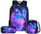 HELLHERO 3-teiliges Schultaschen-Set für Mädchen, Jungen, Rucksack mit Lunch-Tasche, Federmäppchen, wolf, Medium