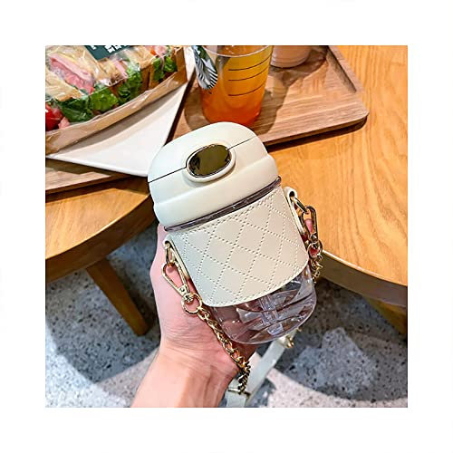 MARMODAY Sport 380 ml Wasserflasche mit Strohhalm, BPA-frei, auslaufsicher, Kaltwasserflasche mit Riemen, Kinder-Trinkflaschen für Schule/Outdoor/Radfahren/Fitnessstudio/Büro, weiß