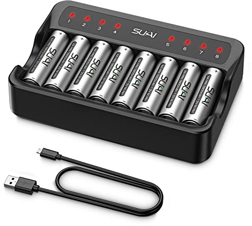 SUKAI Akku AA AAA mit 8 Stück 2800mAh AA NI-MH wiederaufladbaren Batterien, wiederaufladbares Batterien- und Ladegerät-Set (Micro USB- und Type C-Eingang, unabhängiger Steckplatz)