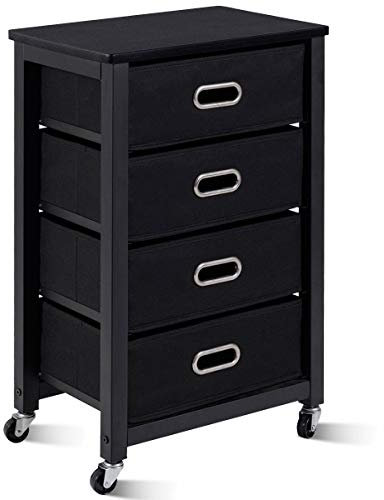COSTWAY 4-Drawer Mobile File Cabinet, Lateral Stationery Storage Cabinet Chest of Drawers, Home Office Rolling Printer Stand Side Filing Cupboard Document Organiser Unit, Black
