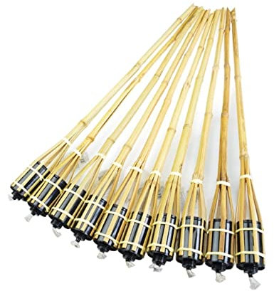 DIXIE STORE Torce a Olio di bambù | Torce di bambù Set di 10 torce da Giardino in bambù per Esterni | Pratiche torce da Giardino riutilizzabili per Esterno 150 cm