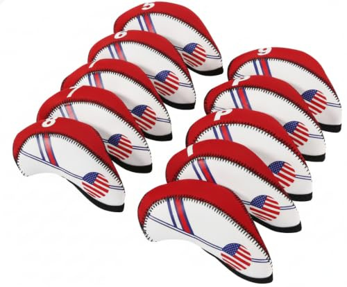 Golf Club Iron Head Covers Protector Headcover Set USA in Red 10 Pcs
