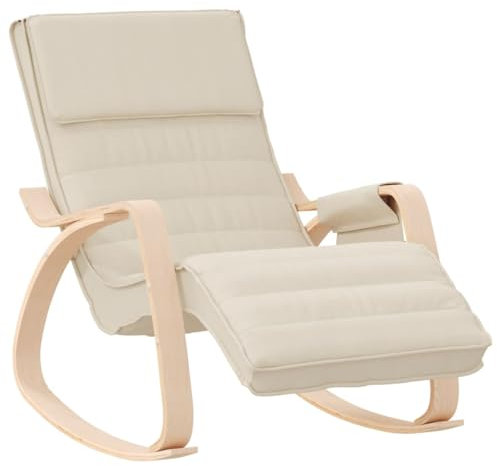 vidaXL Schaukelstuhl Relaxstuhl Schwingstuhl Ruhesessel Loungesessel Sessel Schwingsessel Polstersessel Schaukelsessel Wohnzimmer Creme Stoff