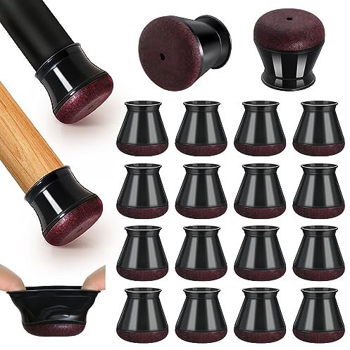 Stuhlbeinkappen Schwarz, Silikon Stuhlbeinschoner Rund, Schutzkappen für Stuhlbeine mit Umwickelte Filz, Filzgleiter für Stühle 16 Stück (Fit:20.1-30mm)