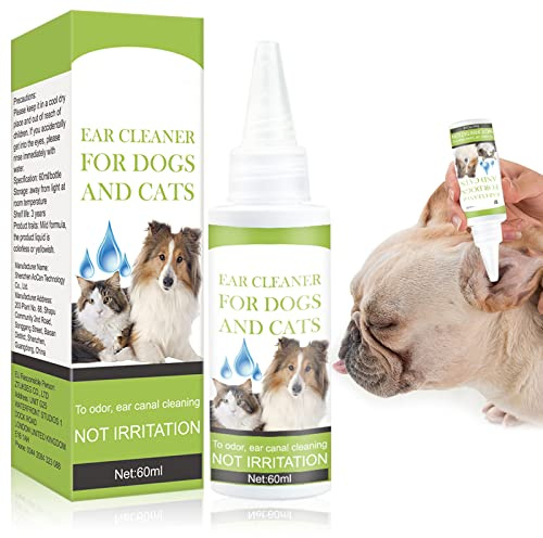 Gocce per Acari dell Orecchio,Gocce D'acari,Pulisci Orecchie Cane e Gatto,Detergente per Orecchie per Cane,Dog Ear Cleaner,Stop Prurito Rimuovere Earwax,Pulisce,Deodora,Elimina Gli Odori,60 ml