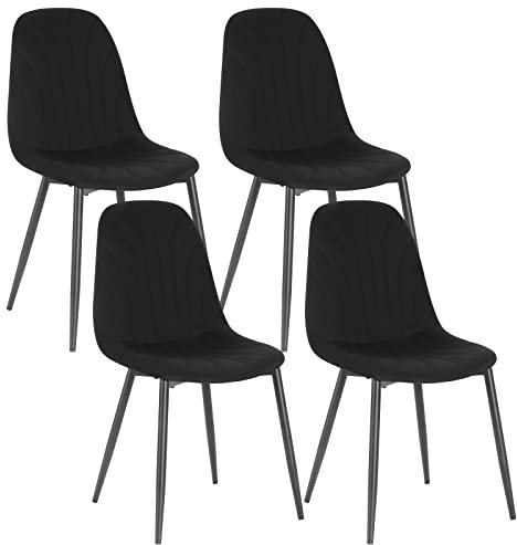 Lestarain Esszimmerstühle 4er Set, für Schlafzimmer Küche Wohnzimmer, ergonomisches Design, Küchenstühle mit Samtbezug, Metallbeinen, Schwarz