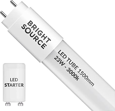Bright Source 5ft (1500mm) 23w LED T8 Tube, 2070lm, 3000K Warm White, Replacement for 58w T8 Fluorescent, Starter Included - Direct Mains or for use with Switch Start Fitting with Magnetic Ballast