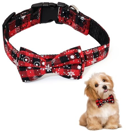 XIANGLONGY Hundehalsband Weihnachten mit Abnehmbar Schleife, Verstellbare Weihnachtshalsband Hund, Kleine Mittelgroße Hund Weihnachten Halsband für Katzen und Welpen (S)