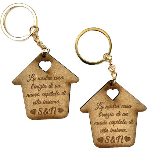 La Nostra Casetta L'inizio di un Nuovo Capitolo di Vita Insieme Coppia Portachiavi in Legno con Iniziali Personalizzate Idea Regalo Natale Compleanno Anniversario Sanvalentino Casa Nuova Convivenza
