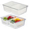 Relaxdays Organizador Nevera, Set 2, Apilable, 2 Cestas Escurridoras, Almacenaje Alimentos con Tapa, Transparente/Blanco, 10 x 33,5 x 22 cm