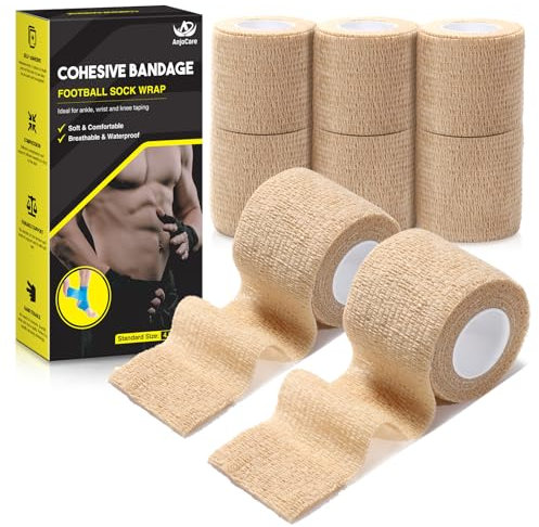 AnjoCare Self Bande de Bandage adhésive(Lot de 8),Bande élastique Respirante pour Le Sport,Bande de adhésive pour Poignets Cheville,Bande vétérinaire pour Les Chiens et Les Chevaux 5CM X 4.5M,Beige