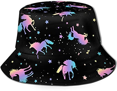 kljzzr Fischerhut, modische Sonnenkappe, verstaubar, Outdoor-Anglerhut für Damen und Herren, Einhorn- und Stern-Silhouetten-Muster, One size
