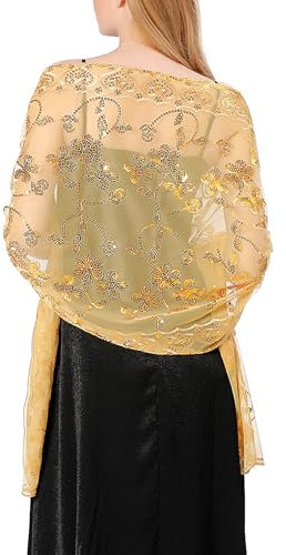 Ladiery Damen Pailletten Floral Schals und Stola für Abendkleid,Glitzer Festlich Hochzeit Stole Tuch für Abend Party
