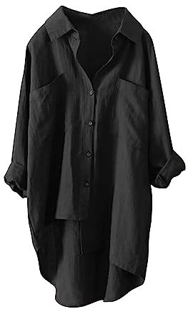 Damen Musselin Bluse Sommer Leichte Atmungsaktive, Leinenhemd Tshirt Casual Fashion, Leinenbluse Top Locker Freizeit, Einfarbige Langarm Oberteile Aus Baumwolle Und Leinen Mit Langen Ärmeln Und Revers