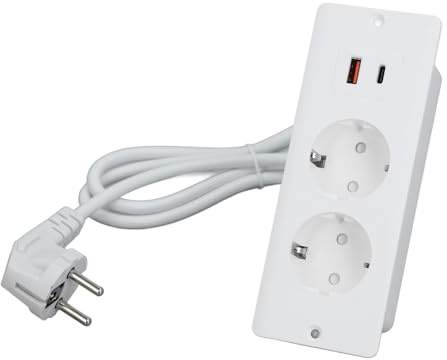 Prise de Courant Encastrée avec 2 Prises et Ports USB, Type C et A, 160,2x60x46mm, 3000W, Ignifuge, pour Meubles