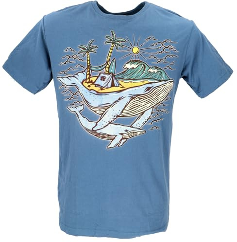 GURU SHOP Retro T-Shirt, Tree Save Earth T-Shirt - Wale Island/blau, Herren, Size:L