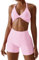 ABOCIW Workout-Sets für Damen, 2-teilig, Neckholder, Sport-BHs, hohe Taille, Booty-Shorts, Übung, Fitnessstudio, Yoga-Outfit, Helles Pink, Small