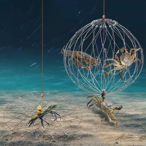 Automatic Opening & Closing Fishing Net Cage, Crab Traps for Crabbing Saltwater, Folding Steel Wire Fishing Net Bait Shrimp Cage Lobster, Fishing Accessories(52cm16 silk)