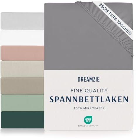 Dreamzie Spannbettlaken 90x200 cm - 35 cm Tiefe Tasche - 100% Mikrofaser Bettlaken - Anthrazit, Schadstoffgeprüft(Oeko TEX), Bettlaken mit Gummizug