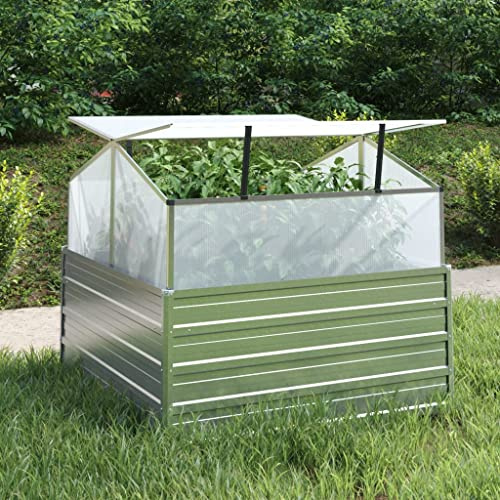 puraday Serre de jardin surélevée avec serre - 100 x 100 x 85 cm - Argent - Protection contre le gel - Pour plantes - Protection hivernale - Serre de légumes - Résistant à l'hiver - Pour tomates,