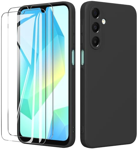 binandteam Hülle für Samsung Galaxy A16 5G / 4G mit 2 Stück Schutzfolie Handyhülle,Dünne Weiche TPU Stoßfeste Flüssigsilikonhülle Silikonhülle, Anti-Scratch mit Microfiber Schutzhülle - Schwarz