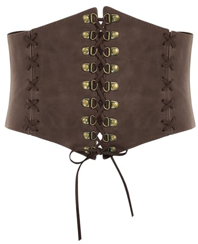 Damen Wikinger Kostüm Renaissance mit Kippschalter Korsettgürtel Wide Leder Bindegürtel Schokolade Breiter S