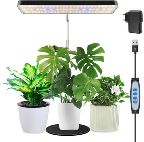 Wiaxulay Pflanzenlampe LED, 78 LED Vollspektrum Pflanzenlicht für Zimmerpflanzen, Höhenverstellbares Grow Lampe mit Zeitschaltuhr 6/12/16 Std mit USB Adapter, 3 Lichter Modi und 5 Helligkeit, 1 Stücke