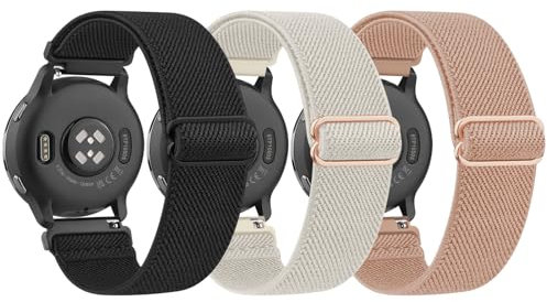 Amzpas 3 Stück Armband für Garmin Vivoactive 5/Vivoactive 3/Vivomove 3/HR/Luxe/Style,Nylon 20mm Verstellbares Elastisches Ersatzarmbänder für Garmin Forerunner 55/245/645 (Schwarz/Starlight/Milchtee)