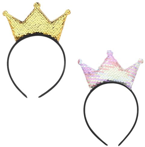 Piriuuo Lot de 2 bandeaux à paillettes - Serre-tête à paillettes - Couronne de diadème dorée - Serre-tête de princesse - Pour anniversaire de fille et femme - Anniversaire de Noël