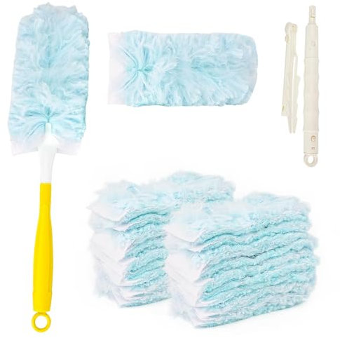Frogetu 32 Pièces Plumeau Poussière Recharge Kit, Recharges Plumeau Duster, Compatible Swiffer, Microfibre, Poignée et Telescopique, Pour Bureau, École