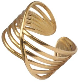 Positiva Jewelry Ring Damen Gold Verstellbar Edelstahl 18K Vergoldet Breiter Kreuzring Offenes Design Mehrreihig Modern Minimalistisch Mit Geschenkbox Größenverstellbar Wasserfest