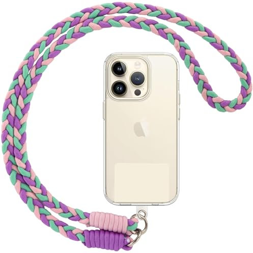 Votvloay Cordón para Movil Universal Colgante para Teléfono Compatible con Todos Los Teléfonos Inteligentes y la Mayoría de los Funda,con Llavero y Parche-Púrpura Verde Rosa