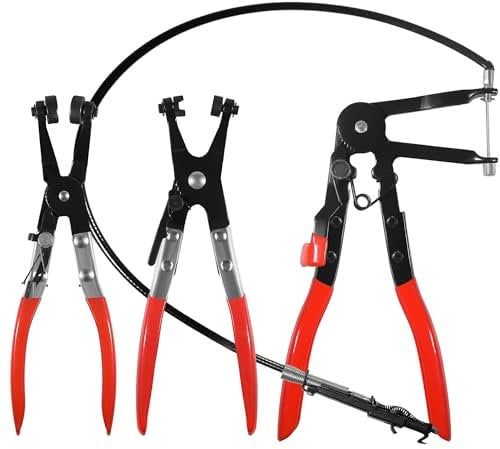 Aramanara 3 Pcs Flexible Hose Clamp Pliers, Spring Band Clamp Pliers, Hose Clamp Removal Tool with Long Reach Wire for Automotive Fuel Oil Hose Repairing