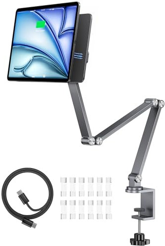 LULULOOK Base de carga magnética para iPad Air de 11 pulgadas M3 (2025), Air 11 pulgadas M2, soporte de brazo plegable de aluminio para iPad Pro 11 pulgadas 1st/2nd/3rd/4th, Air 4th/5th con cable USB