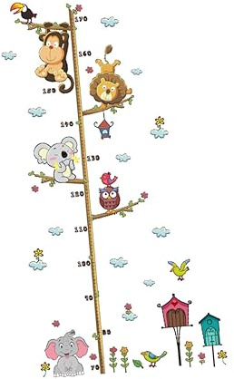 Cartoon Zoowandaufkleber zur Größenmessung für Kinderzimmer Pvc | Wandtattoos mit Zootieren, Leicht Anzubringen und Wieder Ablösbar, zur Dekoration im Babyzimmer