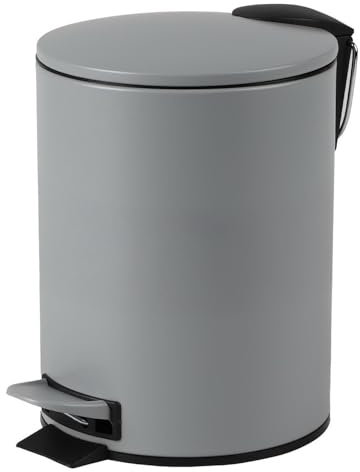 Urban Living 3 Liter Tret-Mülleimer Kosmetikeimer Tretmülleimer mit Absenkautomatik - herausnehmbarer Einsatz mit Henkel (Grau)
