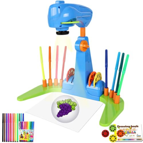XUBX Table de Projection de Dessin pour Enfants pour Enfants avec 32 Motifs, Livre de Dessin, Cadeaux d'anniversaire pour Les Garçons et Les Filles pour Stimuler Les Intérêts(Bleu)