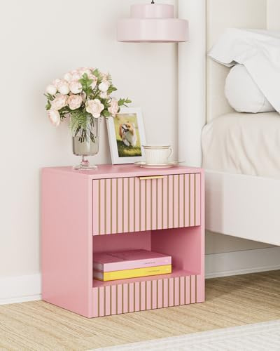 Apetaccat Nachttisch, Kleiner Nachtschrank mit Schublade, Holz Nachttische für Kinder, Nachtkommode 41x39x28 cm, Beistelltisch für Schlafzimmer,Wohnzimmer,Büro,Rosa
