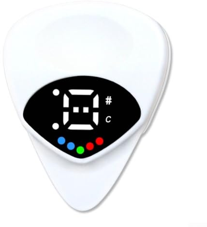 2-in-1 Gitarren-Plektrum-Stimmgerät für akustische E-Gitarre, Bass, Mandoline, Echtzeit-Tonhöhenüberwachung, visuelle Anzeigen, Anti-Rutsch-Design, weißes Metall ABS