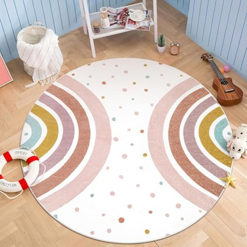 YATOLA Redonda Alfombras de Bebé Arcoíris con Corazones Supersuave Antideslizantes para Habitación Alfombra Infantil Lavable en Lavadora Bebes los Niño Juego Salon Grande Estrella (Blanco 2, 80x80cm)