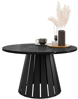 Mirjan24 Couchtisch Creyza, Runde Form, Gestell aus Stahl, Kaffeetisch, Wohnzimmertische, Beistelltisch, Sofatisch, Teetisch (Schwarz/Black Pietra Grigia)