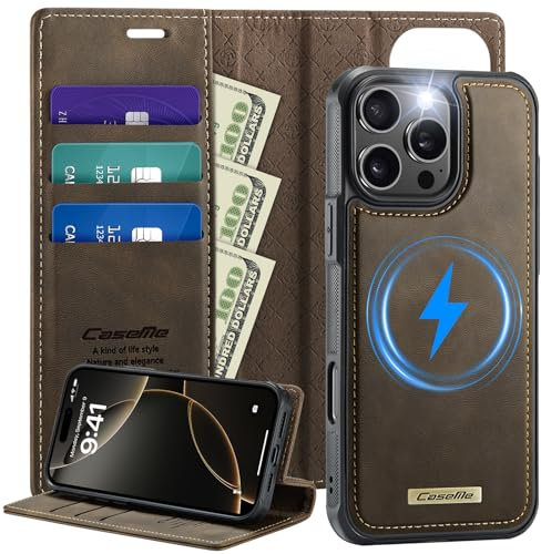 Deisyzy Handyhülle für iPhone 16 Pro Hülle [2 in 1 Magnetisch Abnehmbar] [Kabelloses Laden] [RFID-Blockierung] mit Kartenfach und Standfunktion, Wallet Flip Case Lederhülle für iPhone 16 Pro, Braun