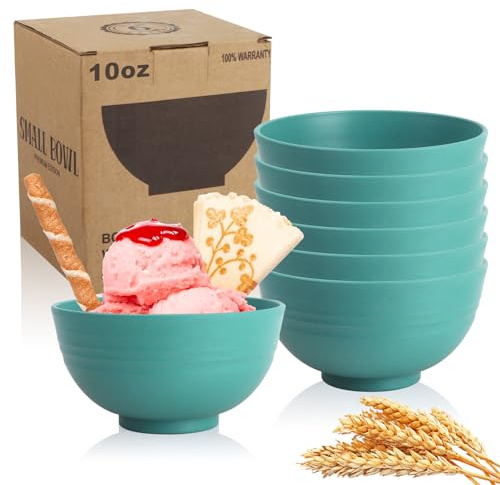 Wrova Small Wheat Straw Bowls Sets of 6,Dishwasher Safe and Microwave Safe Snack Bowls 10oz,Alternative Handy Plastic Bowls Reusable for Snack and Ice Cream.Green Series