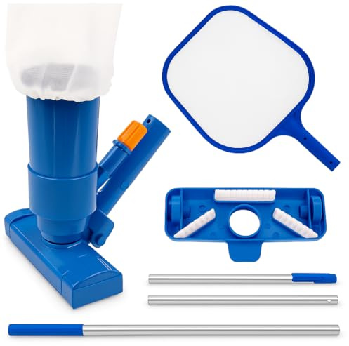 ZOLTA 4-in-1 Poolreinigungsset mit Poolsauger, Skimmernetz, Teleskopstange 155 cm, Schnellanschluss ¾, Reinigung ohne Pumpe oder Strom, feinmaschiger Filterbeutel, für Gartenpools, Whirlpools, Teiche
