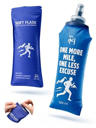 Ph Pro Heat Soft Flask 500 ml, Pack 1 Botella Plegable para Running | Válvula de Mordida y Cuerpo Flexible que Reduce Volumen al Vaciarse (1 AZUL - 500 ML)