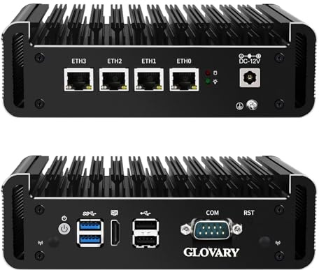 Glovary Firewall Micro Appliance J4125, 4 x i211 Gigabit LAN Mini PC Fanless, AES-NI OPNsense Hardware, DDR4L 8GB RAM 256GB SSD, 4K HD Industrie Desktop Computer, RS232 COM, 2USB3.0