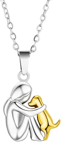 Rainway Mädchen und Hund/Katze Umarmungskette, Halskette Silber mit Tier Anhänger, Niedlichen Tier Kette Silber Gold, Einfache, Personalisiertes und Trendiges Schmuck Geschenk
